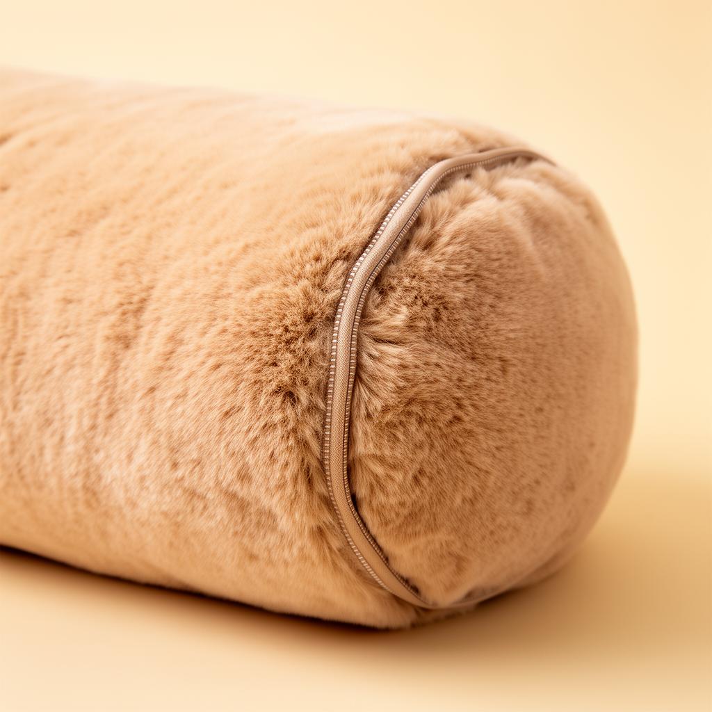Close-up of plush faux-fur texture and stitching
